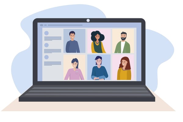 1 Illistration of coworkers at a online meeting